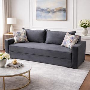 Canapea LARISA extensibila, 3 locuri, cu lada de depozitare, catifea gri , 220x95x85 Gri, Catifea