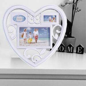Rama foto decorativa cu 3 poze, model Pufo Heart, 28 x 28 cm, alba
