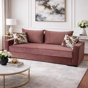 Canapea LARISA extensibila, 3 locuri, cu lada de depozitare, catifea roz, 220x95x85 roz, Catifea