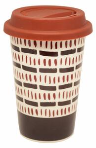 Cana ceramica de voiaj Pufo Tribe pentru cafea cu capac din silicon, 415 ml