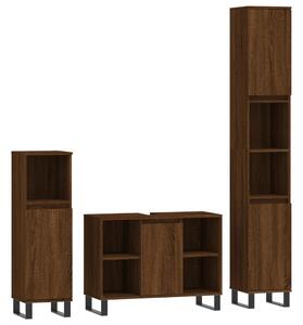 Set mobilier de baie, 3 piese, stejar maro, lemn prelucrat
