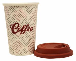 Cana ceramica de voiaj Pufo Stripes pentru cafea cu capac din silicon, 415 ml