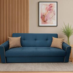 Canapea VERA extensibila, 3 locuri, lada de depozitare, stofa bleumarin + crem, 225x90x90 Bleumarin + Crem, Stofa