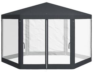 Outsunny Pavilion 4x4 m de Gradina Hexagonal cu Pereti din Plasa, 2 Usi si Picioare Reglabile, Pavilion din Metal si Poliester | Aosom Romania