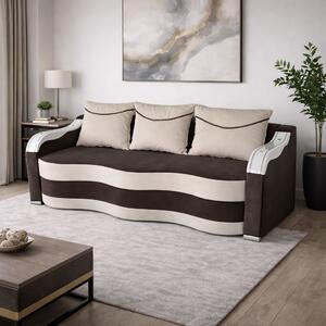 Canapea DIANA extensibila, 3 locuri, cu lada de depozitare, catifea crem cu maro , 220x100x80 Maro + Crem, Catifea