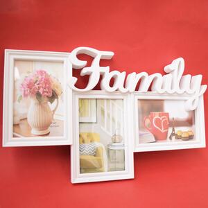 Rama foto decorativa cu 3 poze, model Pufo Family, 40 x 24 cm, alb