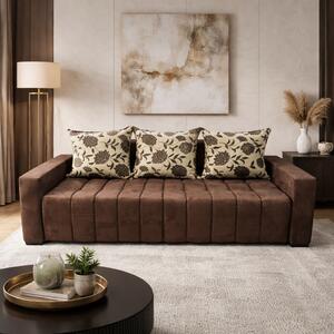 Canapea ZARA extensibila, 3 locuri, cu lada de depozitare, stofa suede maro si bej , 220x95x80 Maro + Bej, Stofa Suede