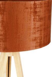 Lampă de podea din lemn cu umbră de țesătură portocalie 50 cm - Tripod Classic