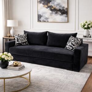 Canapea LARISA extensibila, 3 locuri, lada de depozitare , catifea negru, 220x95x85 Negru, Catifea