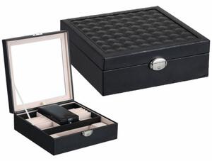 Cutie caseta eleganta Pufo Glam cu oglinda pentru depozitare si organizare bijuterii, negru