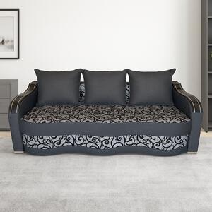 Canapea DIANA extensibila, 3 locuri, cu lada de depozitare, stofa gri cu negru , 220x100x80 Negru + Gri