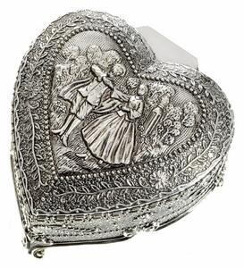 Caseta antimoniu metalica Pufo Heart pentru depozitare si organizare bijuterii si accesorii, model in forma de inima, argintiu