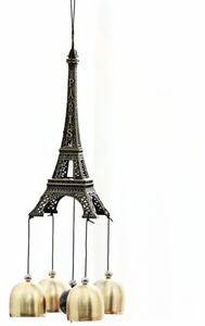 Clopotel de vant cu 5 clopotei si Turnul Eiffel pentru casa sau gradina, auriu