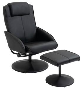 HOMCOM Fotoliu reclinabil de relaxare cu otoman pentru picioare si tapiterie din piele artificiala, 71x78x101cm, negru | Aosom Romania