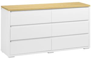 HOMCOM Comodă Depozitare, 6 Sertare, Mobilier Dormitor/Cameră de Zi, Alb/Lemn Natural | Aosom Romania