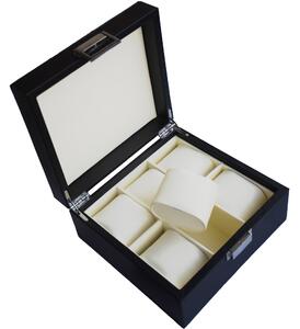 Cutie caseta eleganta pentru depozitare si organizare 6 ceasuri sau bijuterii, model Pufo Royal Premium, negru