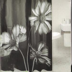 Perdea de dus Pufo Dark Flowers, 180 x 180 cm, negru