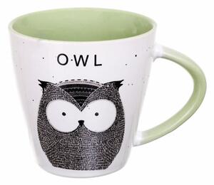 Cana ceramica Pufo Hello Owly, pentru ceai, cafea, suc, 370 ml, alb