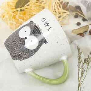 Cana ceramica Pufo Hello Owly, pentru ceai, cafea, suc, 370 ml, alb