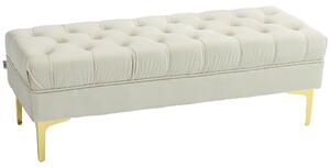 HOMCOM Bancă cu Husă Capitonată, Bancă Tapițată din Catifea cu Picioare Metalice, 118x45x42 cm, Bej | Aosom Romania