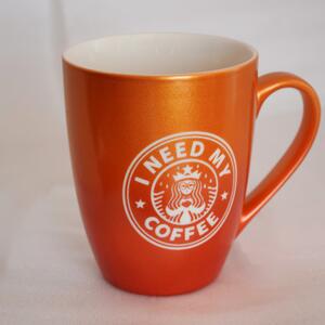 Cana ceramica Pufo Need Coffee, pentru ceai, cafea, suc, 360 ml, portocaliu