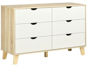 HOMCOM Comodă cu 6 Sertare, Mânere Sculptate și Picioare Trapezoidale, 120x40x76 cm, Lemn Natural | Aosom Romania