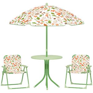 AIYAPLAY Set de Mobilier de Grădină din 4 Piese cu Masă, Scaune și Umbrelă de Soare Reglabilă, 50xΦ49,5 cm, Verde | Aosom Romania
