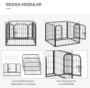 Tarc Modular Animale pentru interior si exterior Pliabil cu usa si lincuietoare din Metal, Gri inchis 82x82x60cm PawHut | Aosom RO