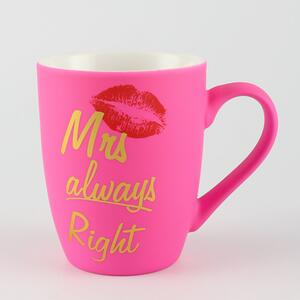 Cana mata din ceramica Pufo Mrs Right, pentru cafea sau ceai, 360 ml, roz