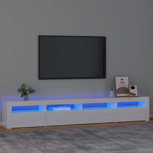 Comodă TV cu lumini LED, alb extralucios, 240x35x40cm