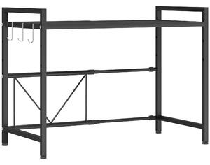 HOMCOM Suport extensibil pentru cuptor cu microunde pe 2 niveluri cu 3 cârlige, din metal, negru | Aosom Romania