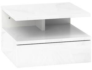 HOMCOM Set de 2 Noptiere Suspendate cu Sertar și Raft Superior din Lemn, 35x32x22.5 cm, Alb Lucios | Aosom Romania