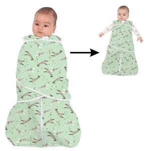 Sac de dormit bebelusi cu sistem de infasare din bumbac Kidizi Giraffe, 0-6 luni, 0.5 tog