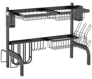HOMCOM Uscător de Vase de Tip Stand Modular cu 2 Nivele 65x31.5x52.5 cm Negru | Aosom Romania