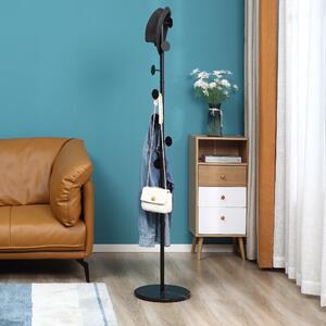 HOMCOM Cuier de Podea cu 8 Carlige, Cuier pentru Intrare si Dormitor din Otel cu Baza din Marmura, 35x35x170cm, Negru