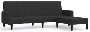 Canapea extensibilă 2 locuri, cu taburet, negru, catifea