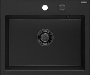 Mexen Oscar chiuvetă de granit cu 1 cameră 580 x 490 mm, neagră, sifon negru - 6519581000-77-B