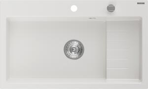 Mexen Omar chiuvetă de bucătărie din granit cu 1 cuvă 800 x 480 mm, alb, sifon cromat - 6520801005-20
