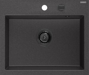 Mexen Oscar chiuvetă din granit cu o cuvă 580 x 490 mm, neagră cu pete, sifon negru - 6519581000-76-B