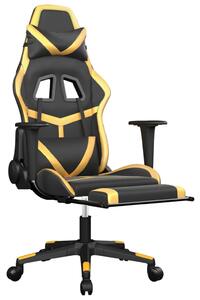 Scaun de gaming cu masaj/suport picioare negru/auriu piele eco