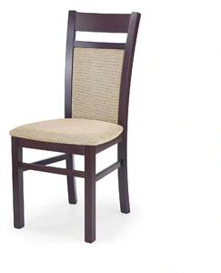 Scaun tapitat Gerard 2, bej/nuc inchis, stofa clasica/lemn de fag, 44X