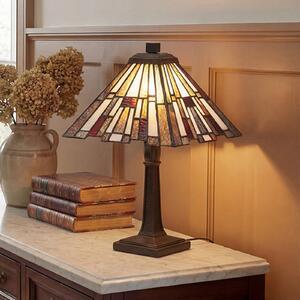 QUOIZEL Lampa de masă Inglenook, bronz/colorată, înălțime 37 cm, metal/sticlă, Bronz / Alamă Veche, Camera de zi / sufragerie, Metal, Tiffany