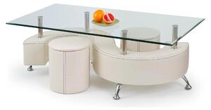 Set masuta cu 2 taburete NINA 3, alb, sticla/otel, 130x70x55 cm