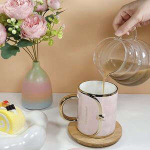 Cana din ceramica Pufo Fashion Time pentru cafea sau ceai, 350 ml, roz
