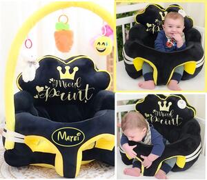 Fotoliu pentru bebe cu arcada Micul Print negru/galben, personalizat cu nume