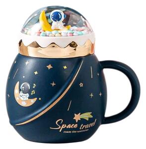 Cana cu capac tip ceainic din ceramica Pufo Travel the Space pentru cafea sau ceai, 500 ml, albastru inchis