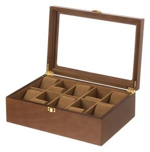Cutie caseta din lemn pentru depozitare si organizare 10 ceasuri, model Pufo Premium Wooden, maro