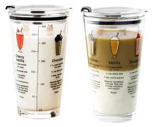 Cana din sticla transparenta Pufo Ice Cream Time pentru cafea cu capac, 450 ml