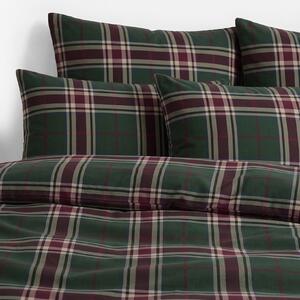 Goldea lenjerie de pat flanel - verde închis carouri 140 x 200 și 50 x 70 cm