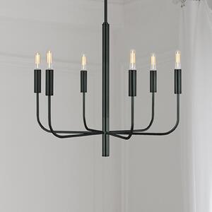 FEISS Candelabru Brianna, negru, Ø 61 cm, cu 6 becuri, din metal, reglabil, Negru, Camera de zi / sufragerie, Metal, Pandantiv cu flacără multiplă